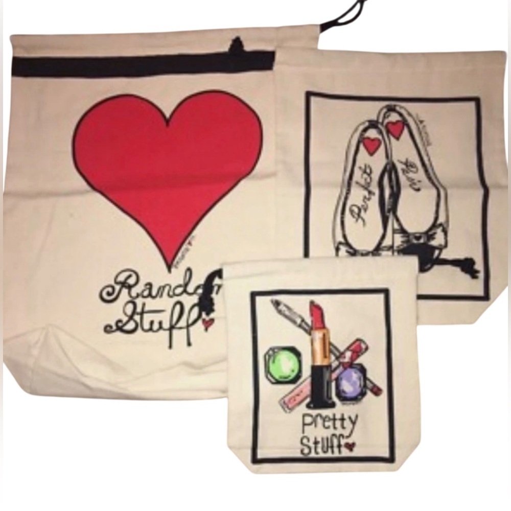 Brighton Random Pretty Stuff  Storage Bag Set Canvas 3 Pc New